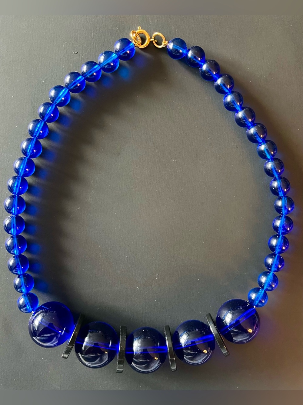 Vintage Cobalt Blue Beaded Statement Necklace 18”